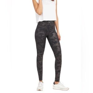 SPANX Faux Leather Black Camo Leggings